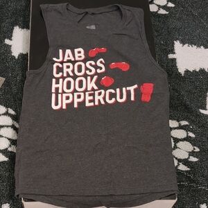 Charcoal Sleeveless Boxing Graphic Tank - Red & White Print
